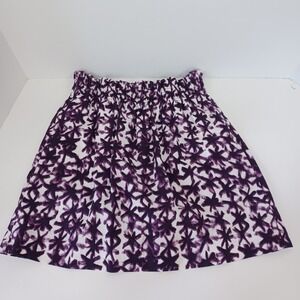 J Crew Women's Skirt Paper Bag Elastic Waist Lined Size 2 Purple‎ White Abstract